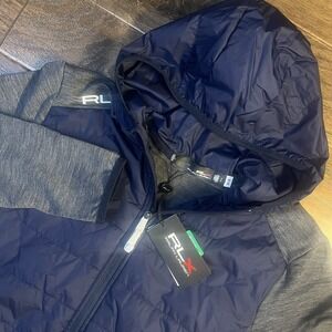 RLX Ralph Lauren Cool Wool Hoodie Hybrid Full Zip Jacket Grey Blue Men's S $268